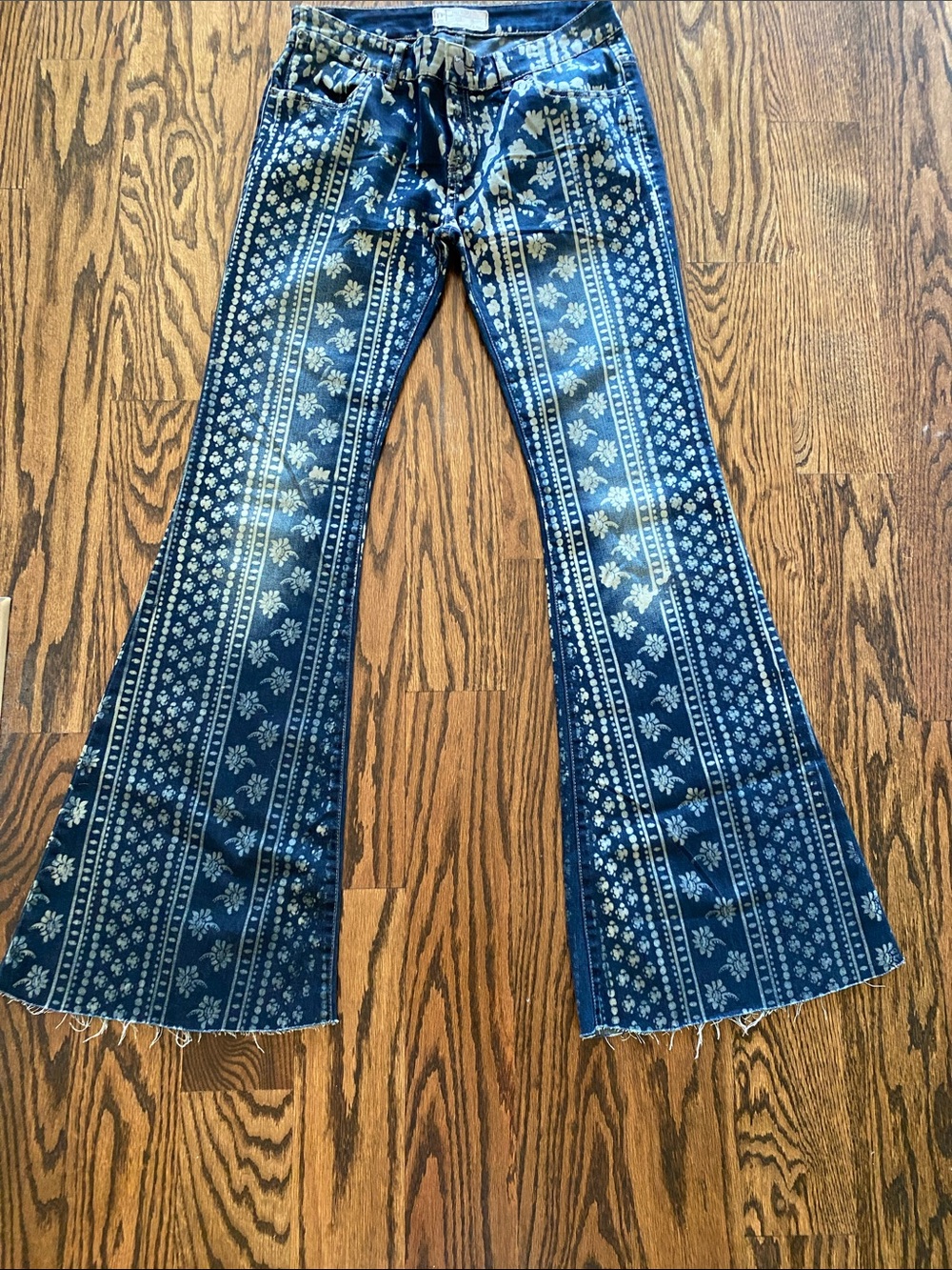 Free People Blue Floral-Print Flared Jeans